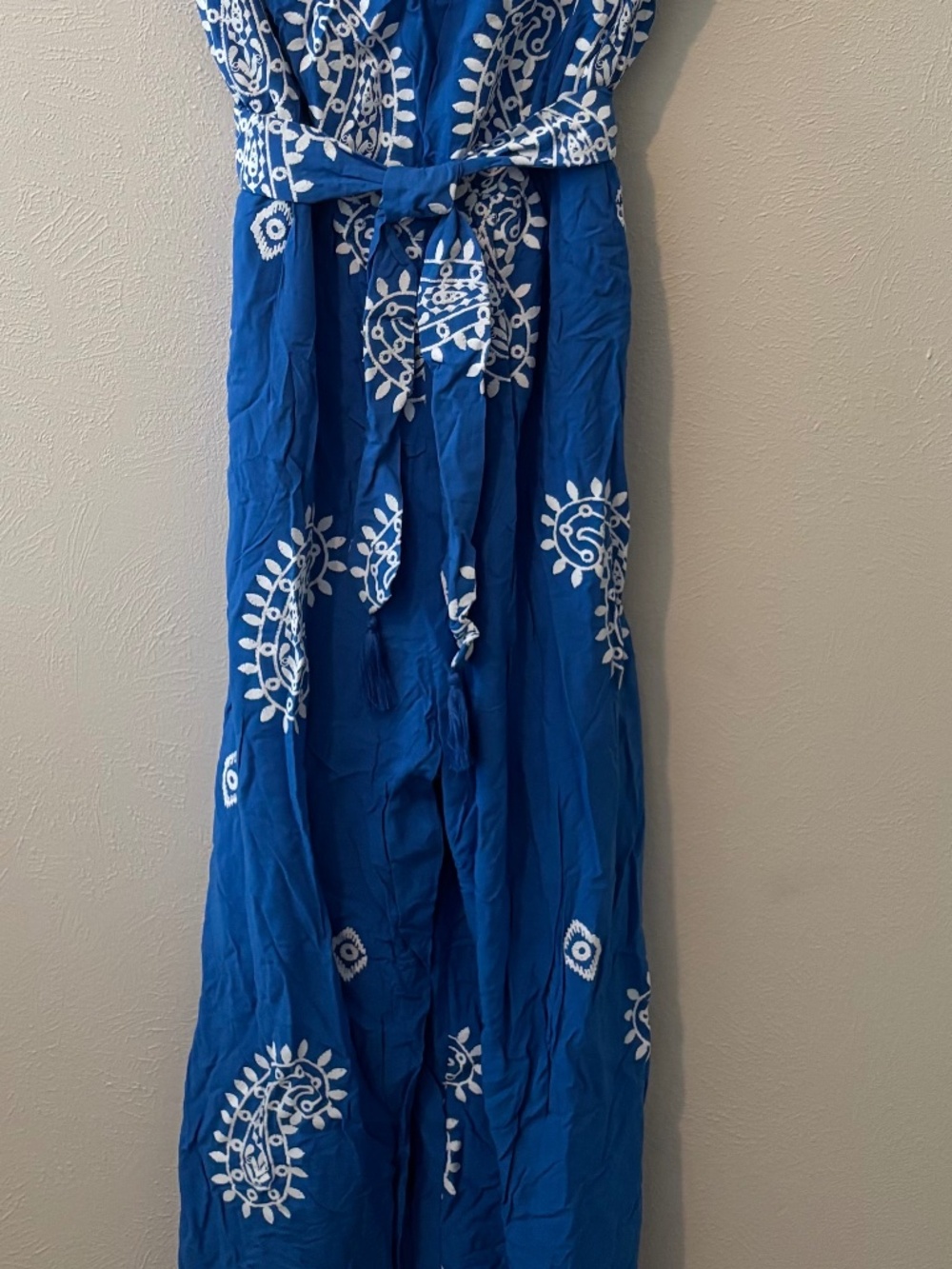 Cato Fashions Women's Strapless J/M Blue Pantsuit with White Paisleys - Size XL